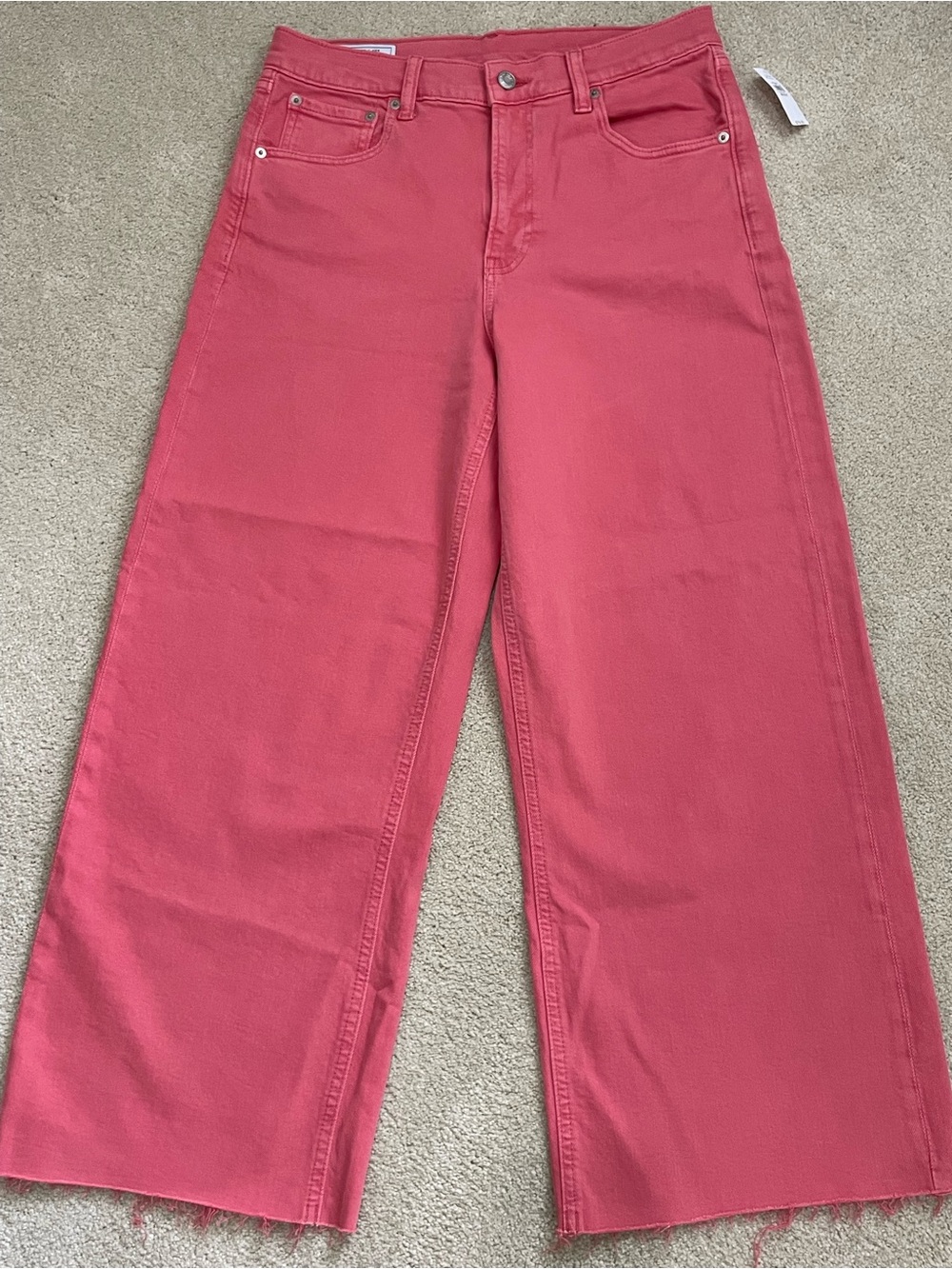GAP High Rise Stride Ankle Jeans 10R Pink Wide Leg Raw Hem Boho Summer Cottage